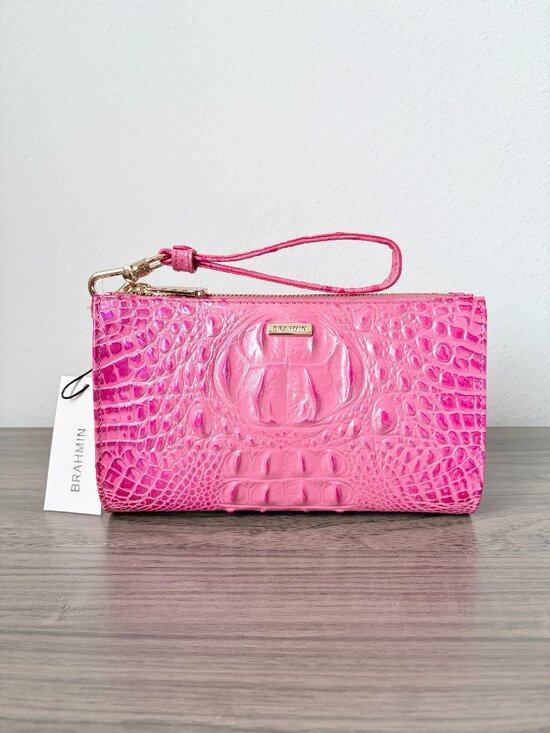 Brahmin Handbags - Brahmin Daisy Pink Croc Embossed Wristlet Wallet Clutch
